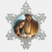 Weihnachtsfamilie Schneeflocken Zinn-Ornament (Vorderseite)