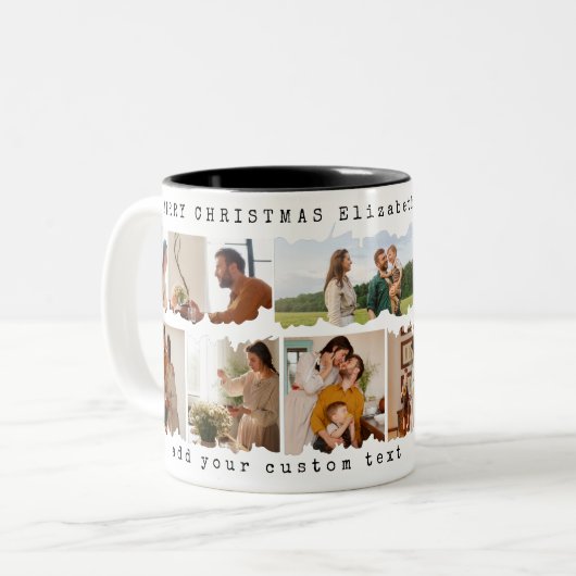 Weihnachtsfamilie Sieben Foto Collage Custom Gesch Zweifarbige Tasse (Vorderseite Links)