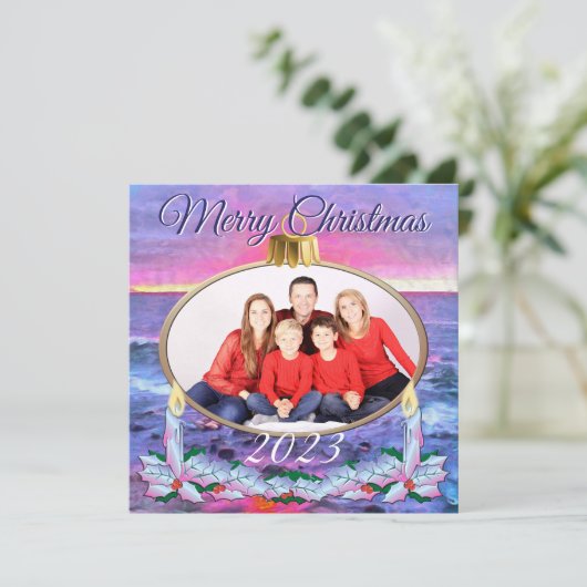 Weihnachtsfamilie Sunset 0909 Feiertagskarte (Stehend Vorderseite)