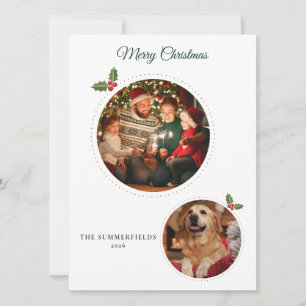 Weihnachtsfamilie und Hund 2 Fotos Mistelzweig Feiertagskarte