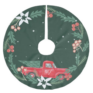 Weihnachtsfamilie Vintage-Rotlastwagen Polyester Weihnachtsbaumdecke
