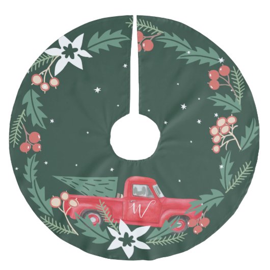 Weihnachtsfamilie Vintager Roter LKW Polyester Weihnachtsbaumdecke (Vorderseite)
