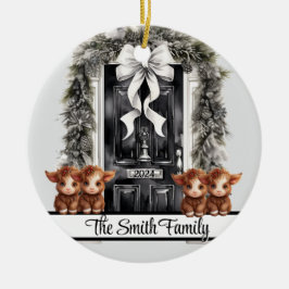 Weihnachtsfamilie von 4 Zierkuh Keramik Ornament