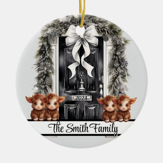 Weihnachtsfamilie von 4 Zierkuh Keramik Ornament (Vorne)