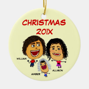 Weihnachtsfamilie von drei Cartoon Keramik Ornament