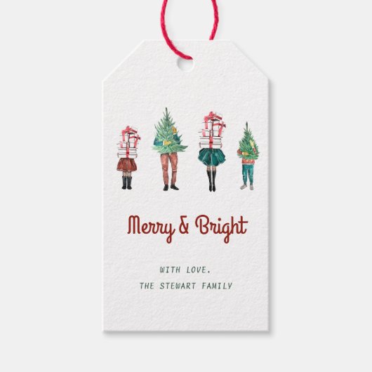 Weihnachtsfamilie Wasserfarbskript Geschenkanhänger (Vorderseite)