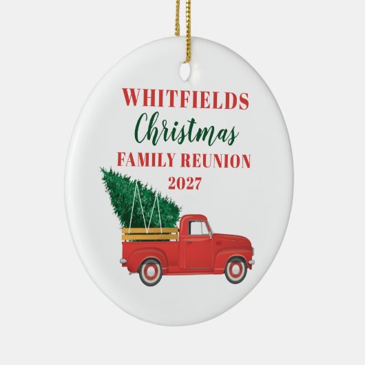 Weihnachtsfamilie Wiedersehen Red Truck Custom Keramik Ornament (Rechts)