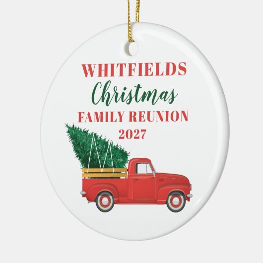 Weihnachtsfamilie Wiedersehen Red Truck Custom Keramik Ornament (Links)