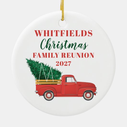 Weihnachtsfamilie Wiedersehen Red Truck Custom Keramik Ornament (Hinten)