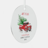 Weihnachtsfamilie Wiedersehen Red Truck Custom Ornament Aus Metall (Vorderseite Rechts)