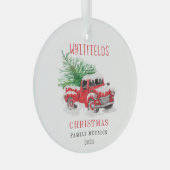 Weihnachtsfamilie Wiedersehen Red Truck Tree Ornament Aus Glas (Vorderseite Rechts)