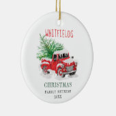 Weihnachtsfamilie Wiedersehen Watercolor Red Truck Keramik Ornament (Rechts)
