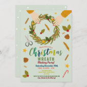 Weihnachtsfamilie Wreath Making Festivals Party Einladung (Vorne/Hinten)