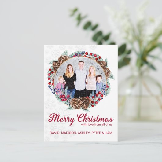 Weihnachtsfamilien-Foto Feiertagspostkarte (Stehend Vorderseite)