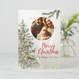 Weihnachtsfamilien Foto mit Baum und glücklich Neu Einladung