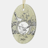 Weihnachtsfamilien-Foto mit Datum Keramikornament (Links)