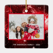 Weihnachtsfamilien Foto Rote Sterne baubles Keramikornament (Rückseite)