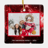 Weihnachtsfamilien Foto Rote Sterne baubles Keramikornament (Vorderseite)