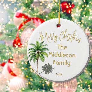 Weihnachtsfamilien Foto Tropical Palm Tree Keramik Ornament