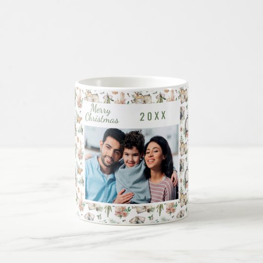 Weihnachtsfamilien Foto Vintages Muster Kaffeetasse (Mittel)