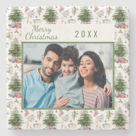 Weihnachtsfamilien Foto Vintages Muster Steinuntersetzer