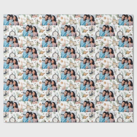 Weihnachtsfamilien Foto weiß Vintages Muster Geschenkpapier (Flach)