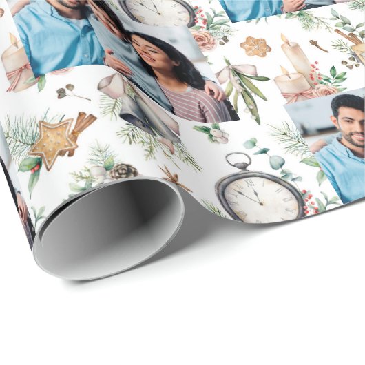 Weihnachtsfamilien Foto weiß Vintages Muster Geschenkpapier (Rolleneckpunkt)