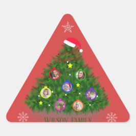 Weihnachtsfamilien Fotos Tree on Triangle Dreieckiger Aufkleber