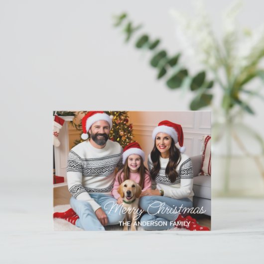 Weihnachtsfamilien mit Geschenken Custom Foto Postkarte (Stehend Vorderseite)