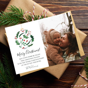 Weihnachtsfamilienfoto l Florale Kugel Rot & Grün Feiertagskarte