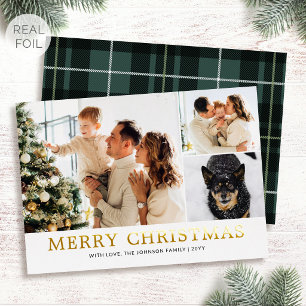 Weihnachtsfamilienfoto Traditionelles grünes Karo Folien Feiertagskarte
