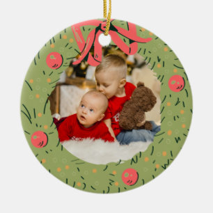 Weihnachtsfamilienfoto Wasserfarbe Kranz Familie Keramik Ornament