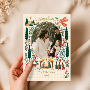 Weihnachtsfamilienfoto zur Geburt Jesu Feiertagskarte