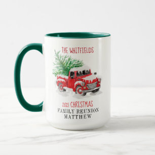 Weihnachtsfamilientreffen roter Lastwagen Personal Tasse