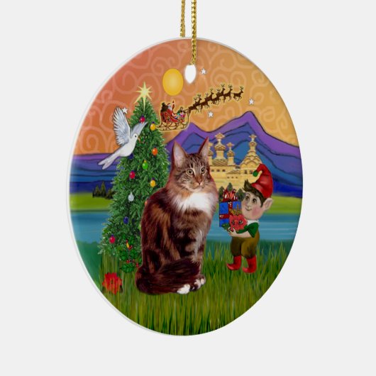 Weihnachtsfantasie - Maine Coon-Katze Keramikornament (Rechts)