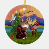 Weihnachtsfantasie - Maine Coon-Katze Keramikornament (Vorne)