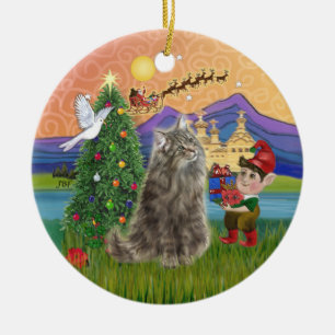 Weihnachtsfantasie - Norwegische Waldkatze Keramikornament