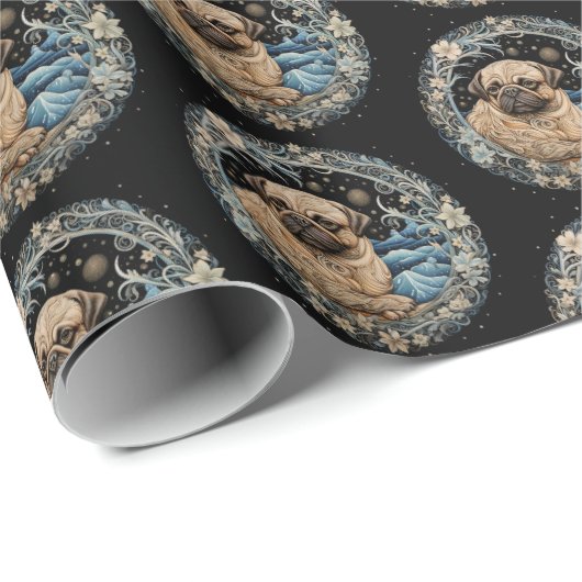 Weihnachtsfantasy-Mops Geschenkpapier (Rolleneckpunkt)