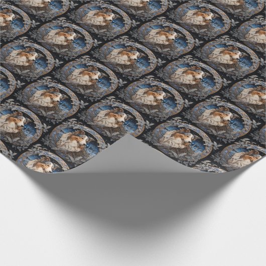 Weihnachtsfantasy Sheltie Geschenkpapier (Ecke)