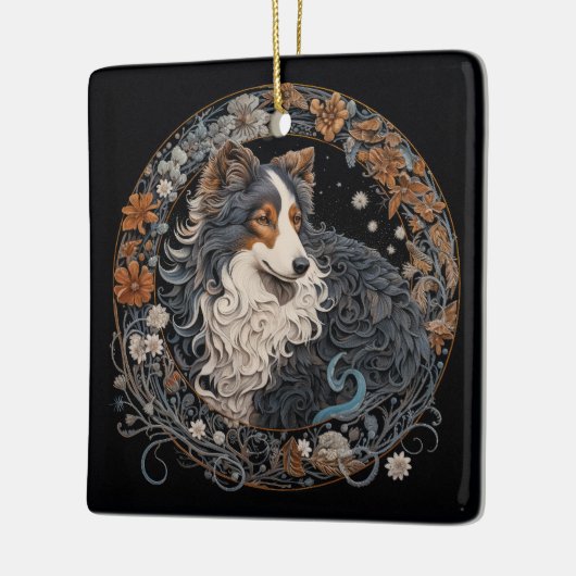 Weihnachtsfantasy Sheltie Keramikornament (Links)