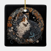 Weihnachtsfantasy Sheltie Keramikornament (Rückseite)