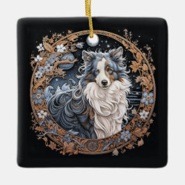 Weihnachtsfantasy Sheltie Keramikornament