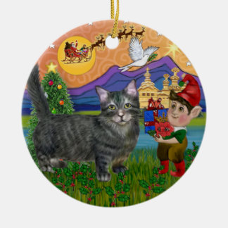 Weihnachtsfantasy - Tabby Munchkin Cat Keramikornament
