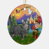 Weihnachtsfantasy - Tabby Munchkin Cat Keramikornament (Links)