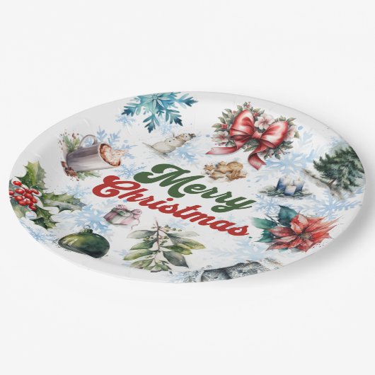 Weihnachtsfarbe Pappteller (Schrägansicht)