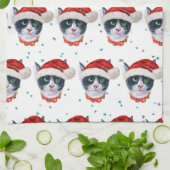 Weihnachtsfarbe Schwarz-Weiß-Katzenfarbe Geschirrtuch (Gefaltet)