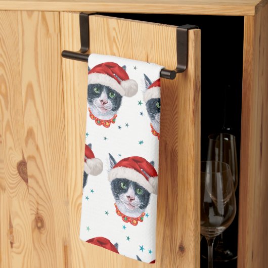 Weihnachtsfarbe Schwarz-Weiß-Katzenfarbe Geschirrtuch (Drittel gefaltet)
