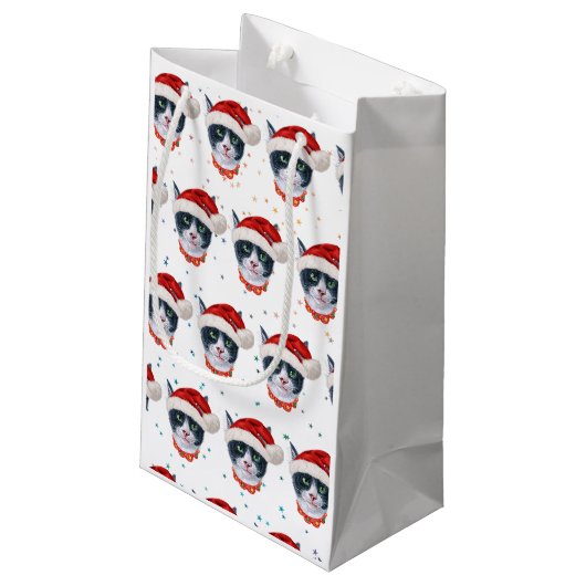 Weihnachtsfarbe Schwarz-Weiß-Katzenfarbe Kleine Geschenktüte (Rückseite Schrägansicht)