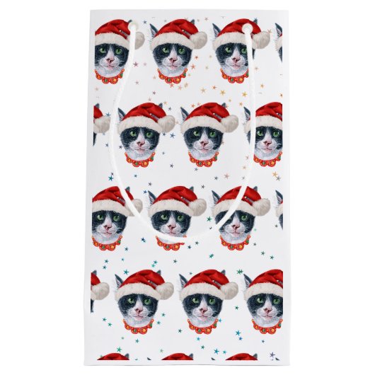 Weihnachtsfarbe Schwarz-Weiß-Katzenfarbe Kleine Geschenktüte (Vorderseite)