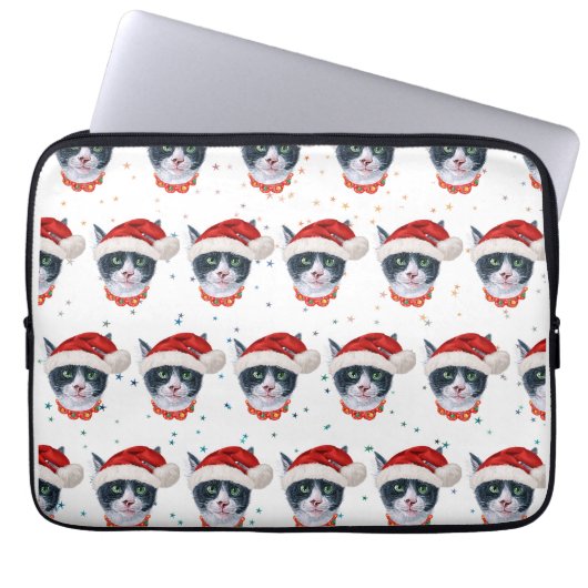 Weihnachtsfarbe Schwarz-Weiß-Katzenfarbe Laptopschutzhülle (Vorderseite)